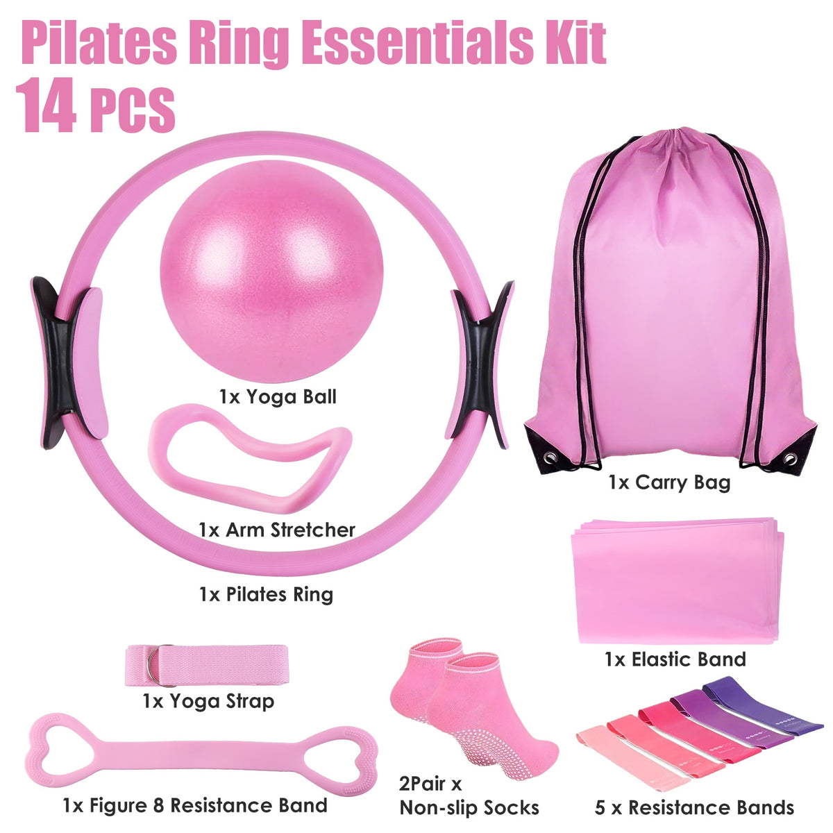 Portable Pilates kit accessories arranged for home exercise