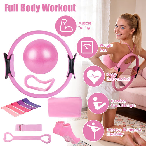 Pilates ring and home workout accessories in pink