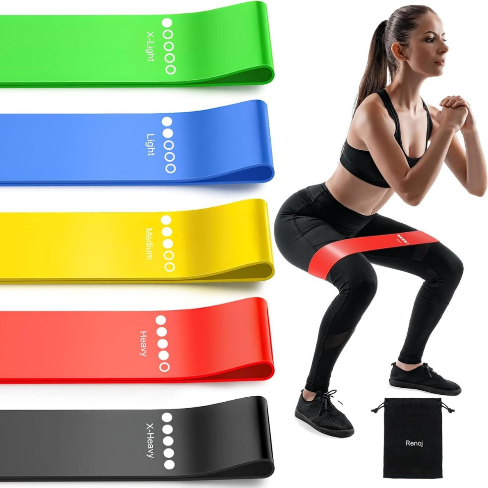 Five-piece flat resistance band set in graduated colors