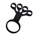Black silicone finger extensor trainer with finger loops and wrist loop on a white background